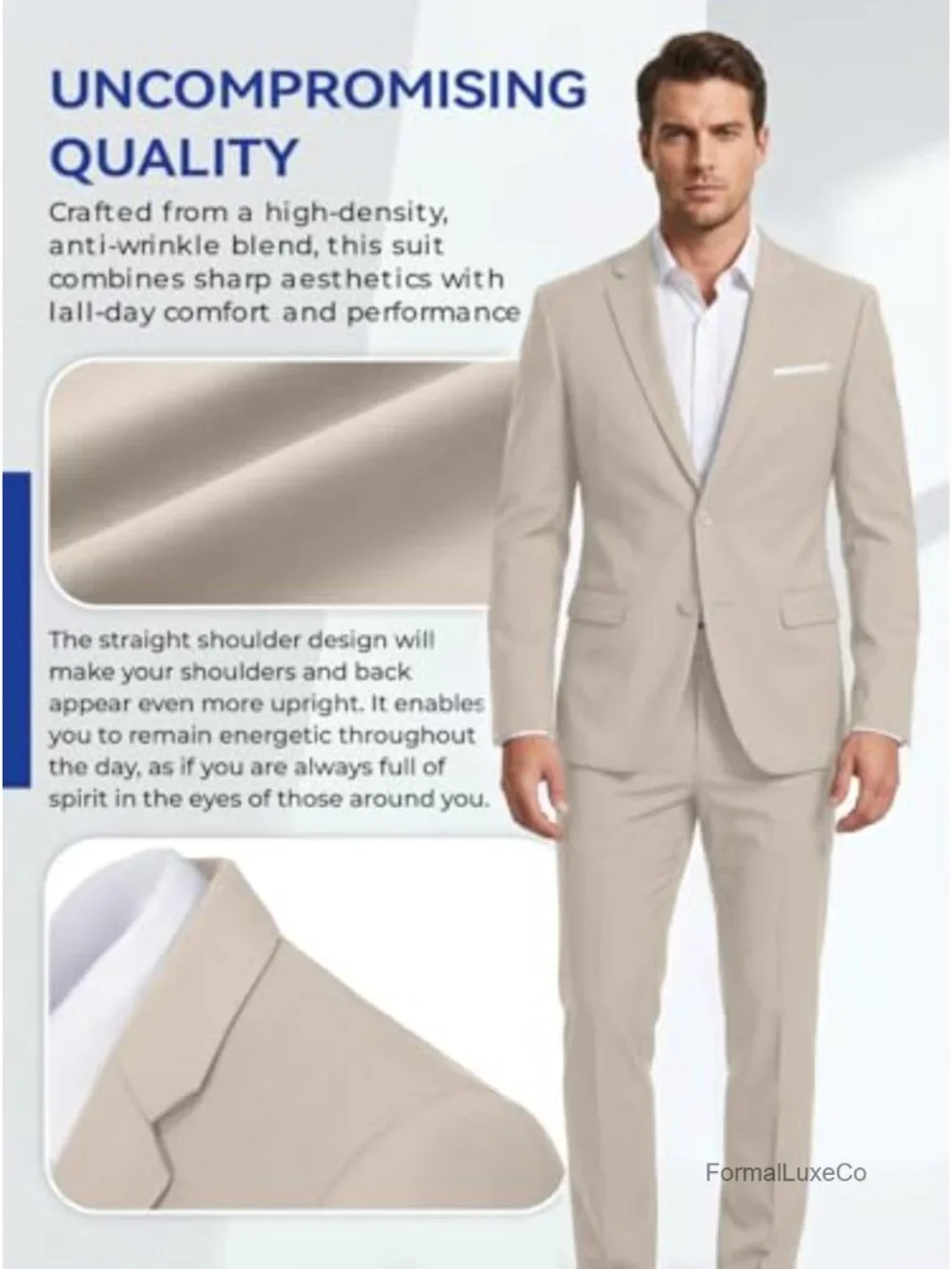 Men's Slim 2-Piece Suit Set 80% Polyester 20% Viscose Notched Lapel Blazer &